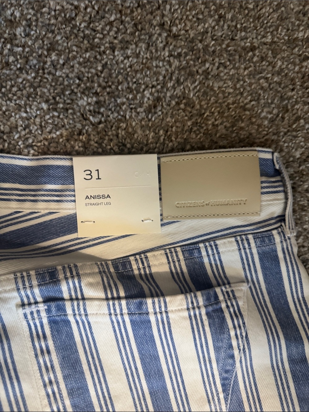 Citizens Of Humanity Blue and White Straight-Leg Striped Jeans - Picture 3 of 5